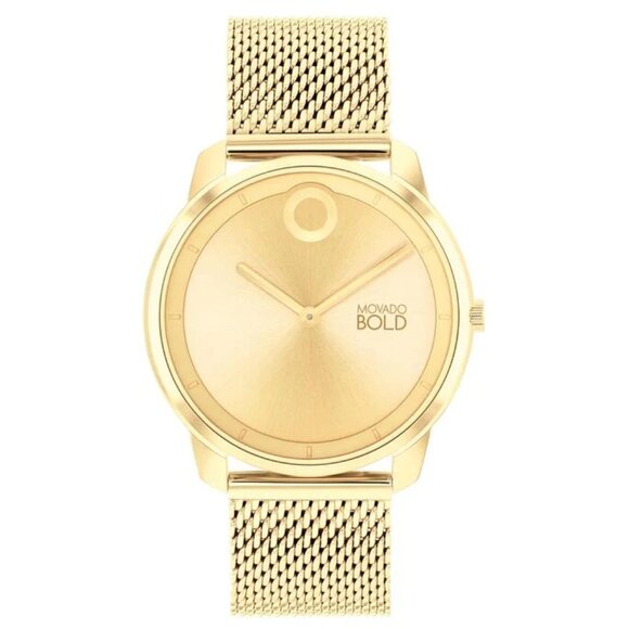 MOVADO 3601015 GOLD DIAL GOLD STAINLESS STEEL MESH BRACELET MENS WATCH